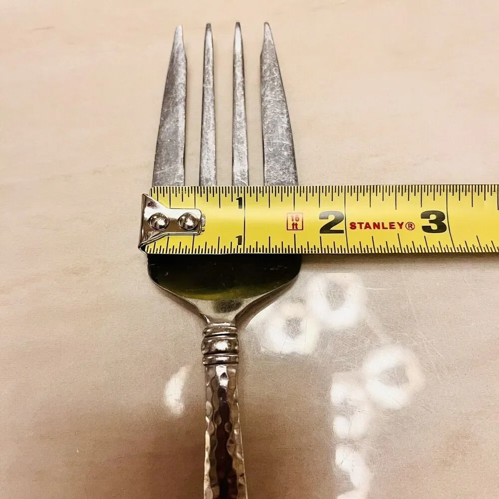 Set Of Towle Logan Hammered Stainless Serving Spoon & Serving Fork 8 3/4